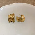Elegant gold twisted multi-layer C-shape hoop earrings for a minimalist look - Multilayer Wrapped C-Shape Minimalist Earrings (34#) / Gold