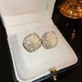 Elegant gold-plated square stud earrings with halo rhinestone border and shimmering core - Square Rhinestone Ore-Like Stud Earrings (35#) / Gold