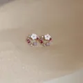 Detailed close-up view of elegant silver needle floral wreath stud earrings for women - Sweet Garland Floral Stud Earrings (38#) / Pink
