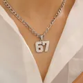 Collana retrò in acciaio inossidabile con ciondolo numero 67 e catena Figaro argento - Collana con Pendente Numero 67 / Argento