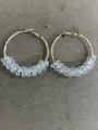 Elegant gold hoop earrings wrapped with clear faceted crystal beads for fashion women - Standard / Gold-White