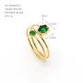 Elegante anillo abierto de acero inoxidable de tres capas con circonitas verdes, baño de oro 18K - Estilo Redondo Verde (ZR2463G-02) / Anillo abierto