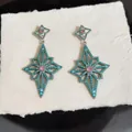 Exquisite teal and pink crystal starburst drop earrings with premium silver needle studs - Gold-Blue