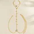 Elegant golden double-layer body chain with fine beaded details and teardrop crystals - Teardrop Crystal Pendant Style (7659) / Gold