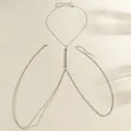 Silver double-layer body chain with sparkling rhinestones for bikini and waist - Vertical Rhinestone Minimalist Style (12065) / Silver