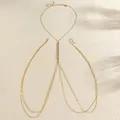 Sexy gold double-layer body chain with vertical rhinestone bar for bikini beachwear styling - Vertical Rhinestone Minimalist Style (11063) / Gold