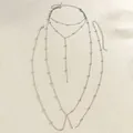 Silver double-layer beaded body chain accessory for stylish bikini and beachwear outfits - Minimalist Bead Double Layer Style (2552)