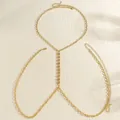 Vintage double-layer gold body chain with heart rhinestone details for bikini beachwear - Heart Beaded Rhinestone Style (11551)