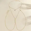 Elegant gold double-layer body chain with pearl beads for beach bikini style. - Artificial Pearl Accent Style (11812)