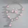 Elegant pink rhinestone necklace and water drop earring set in retro court style design - Necklace And Earrings Set / Pink
