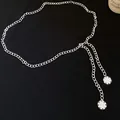 Elegant silver chain waist belt with circular pendants for dresses and trousers. - Simple Round Pendant Style (HN12174) / Silver