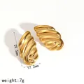 18k gold plated stainless steel angel wing earrings with textured wavy design - 3D Wing Style (TE60057-G) / Gold