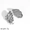 Polished stainless steel textured angel wing stud earrings with dimension markings - 3D Wing Style (TE60057-S)