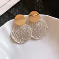 Elegant vintage geometric round drop earrings in white and gold finish for women - Gold Mesh Hollow Round Design (35#)