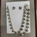 Elegant three-piece heart crystal jewelry set with necklace earrings and bracelet - Necklace Earrings Bracelet Set / Gold-Clear