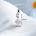 Pendiente de cartílago de pata de gato en plata con circonita rosa y titanio - Poste de Titanio Único (A1446-2) / Pata de Gato Rosa
