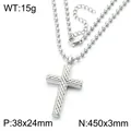 Polished silver stainless steel diagonal pattern cross pendant necklace with ball chain - Diagonal Twill Cross Necklace - Silver (KN302500-GC) / 45cm Bead Chain