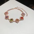 Exquisite rose gold bracelet featuring multi-colored square-cut zircon stones for women - 26# Bracelet / Rose Gold Multi-color