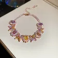 Elegant rose gold bracelet with multi-color zircon stones and floral butterfly design - 38# Bracelet / Rose Gold Multi-color