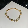 Elegant gold-plated bracelet with sparkling green and clear round zircon stones - 41# Bracelet / Gold Green