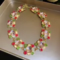 Vintage French style geometric patchwork necklace with colorful resin stones and crystals - Necklace / Gold-Multicolor