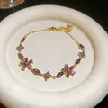 Exquisite gold-plated bracelet featuring sparkling purple marquise zircon flower charms - 56# Bracelet / Gold Purple