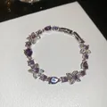 Elegant silver flower bracelet with sparkling purple teardrop and round zircons - 65# Bracelet / Silver Purple
