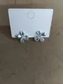 Sparkling zirconia flower stud earrings with elegant blue pearlescent petal design - Blue