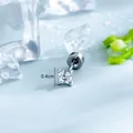 Exquisite 0.4cm silver four-leaf clover stud earring with sparkling cubic zirconia inlay - Clover Cartilage Stud (A1424-1#) / Single Piece