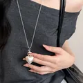 Elegante collana lunga con ciondolo a cuore in argento opaco stile coreano donne - Cuore / Argento