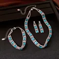 Parure di gioielli vintage con pietre blu ovali e scintillanti strass di cristallo - Collana Bracciale Orecchini / Blu