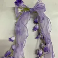 Elegant purple lily of the valley flower bow hair clip featuring a long lace ribbon design - Duckbill Clip (HH9856) / Single Piece / Purple
