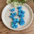 Orecchini a nappa con petali blu a strati su un piatto decorativo in ceramica ruvida - Blu