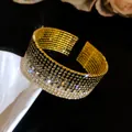 Exquisite multi-layer elastic cuff bracelet with sparkling gradient rhinestones design - Gold Black Gradient
