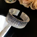 Elegant multi-layer rhinestone gradient stretch open bangle with sparkling crystals for women - Silver Black Gradient