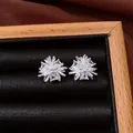 Dettaglio di orecchini a lobo a fiore in argento con zirconi cubici trasparenti - Argento-Bianco