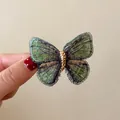 Handmade vintage style green knitted butterfly hair clip with elegant gold metal body - Duckbill Hair Clips / Green