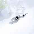 F136 titanium wing devil heart ear stud featuring black stone and silver spike back - Angel Wings Heart Style (A1413) / 1 Piece / Black