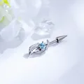 High-quality F136 titanium angel wing barbell piercing with blue heart gemstone detail - Angel Wings Heart Style (A1413) / 1 Piece / Light Sea Blue