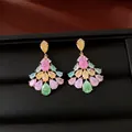 Close-up of vintage multi-color zircon teardrop earrings in a premium black jewelry box - Gold-Multicolor Style (HE34194) / Colorful