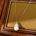 Élégant collier pendentif perle blanche couronne zircon argenté plaqué or 18k luxe - Argent-Blanc (Collier)