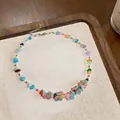 Detailed view of colorful dopamine-style resin flower and stone beaded necklace - Necklace-Multicolor
