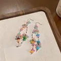 Handmade resin flower beaded tassel earrings in vibrant dopamine style colors - Ear Hook - Colorful