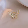 Orecchino a clip a farfalla dorato con zirconi scintillanti in stile francese chic - Clip per Ossa dell'Orecchio a Farfalla (2#) / Pezzo Singolo / Oro