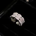 Elegant silver-tone lace open ring with pave cubic zirconia set in black velvet box - French Lace Wave Style (HR3361-1) / Silver