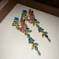 Detailed view of colorful crystal flower tassel earrings with sparkling rhinestones - Colorful Flower (Silver Needle) / Gold