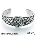 Retro Noorse Rune reliëf brede open titanium stalen manchetarmband in zilver - Vegvisir Viking Kompas Stijl (KB214394-LU)