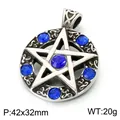 Retro Viking rune stainless steel pentagram pendant with inlaid blue rhinestones - Blue Rhinestone Pentagram (KP118554-LU) / Pendant Only (No Chain)