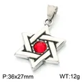 Vintage stainless steel hexagram pendant for men featuring a central red crystal - Red Rhinestone Hexagram (KP118588-LU) / Pendant Only (No Chain)