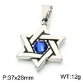 Vintage stainless steel Star of David pendant featuring a central blue faceted rhinestone - Blue Rhinestone Hexagram (KP118646-LU) / Pendant Only (No Chain)